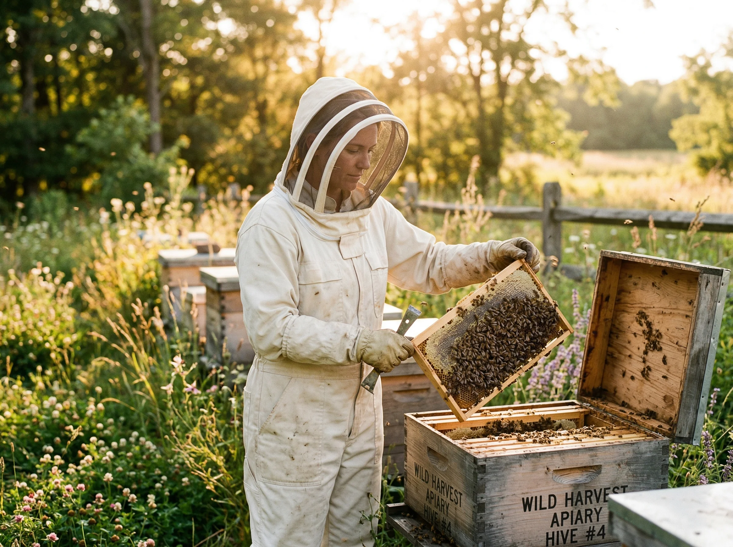 Pszczelarz przy pracy w pasiece