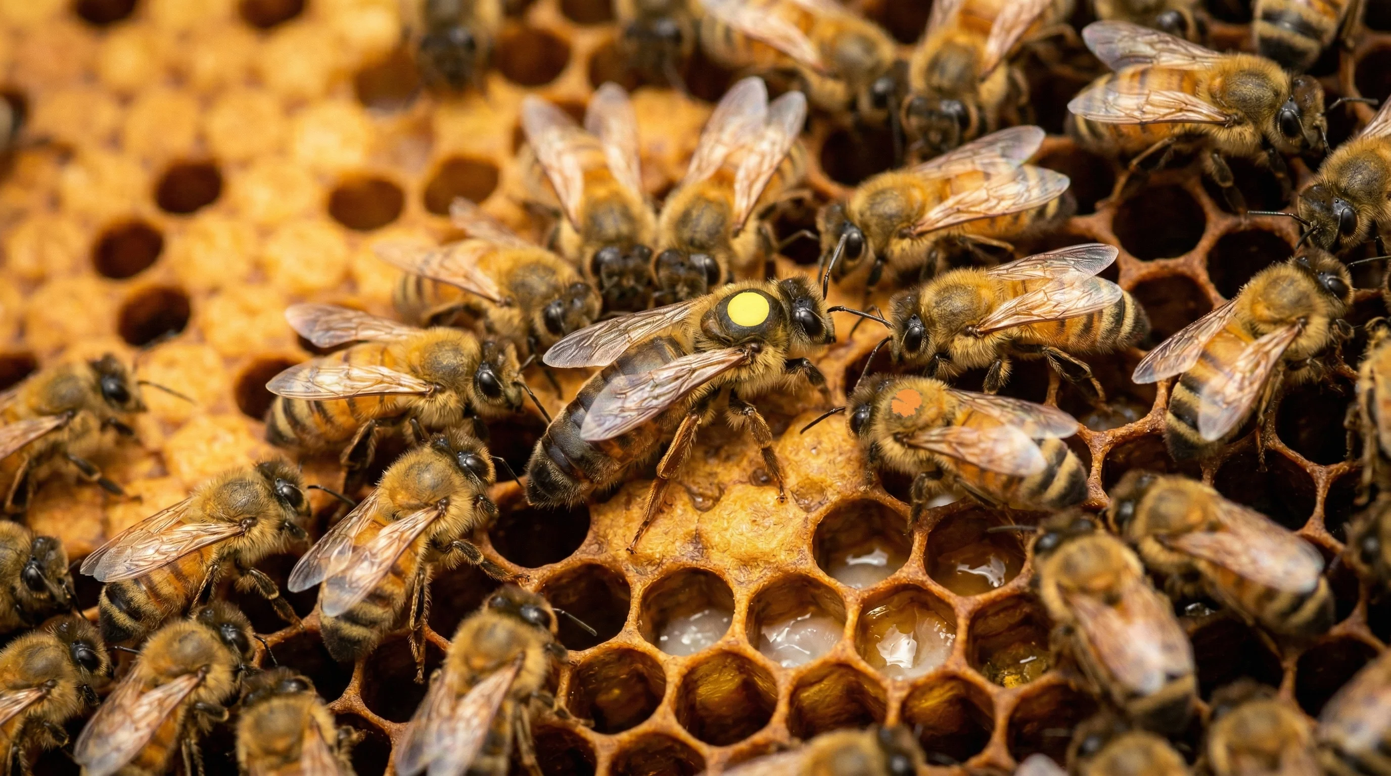 Matka pszczela Buckfast na plastrze miodu